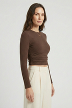 Cropped longsleeve dames met hoge ronde hals en wafelstructuur 9