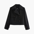 Cropped trenchcoat dames met brede reverskraag en dubbele knooprij 3