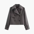 Cropped trenchcoat dames met brede reverskraag en dubbele knooprij 4