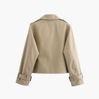 Cropped trenchcoat dames met brede reverskraag en dubbele knooprij 5