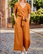 Julia - Jumpsuit met riem en korte mouwen dames
