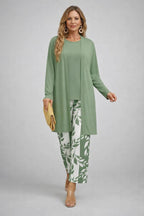 Driedelige set dames met top, broek en vest met print 10