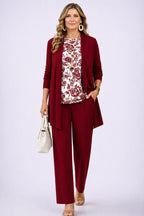 Driedelige set dames met top, broek en vest met print 13
