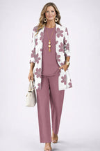 Driedelige set dames met top, broek en vest met print 18