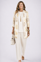 Driedelige set dames met top, broek en vest met print 3