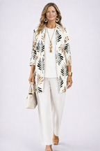 Driedelige set dames met top, broek en vest met print 4