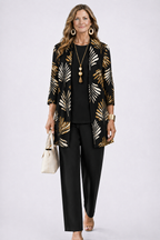Driedelige set dames met top, broek en vest met print 5