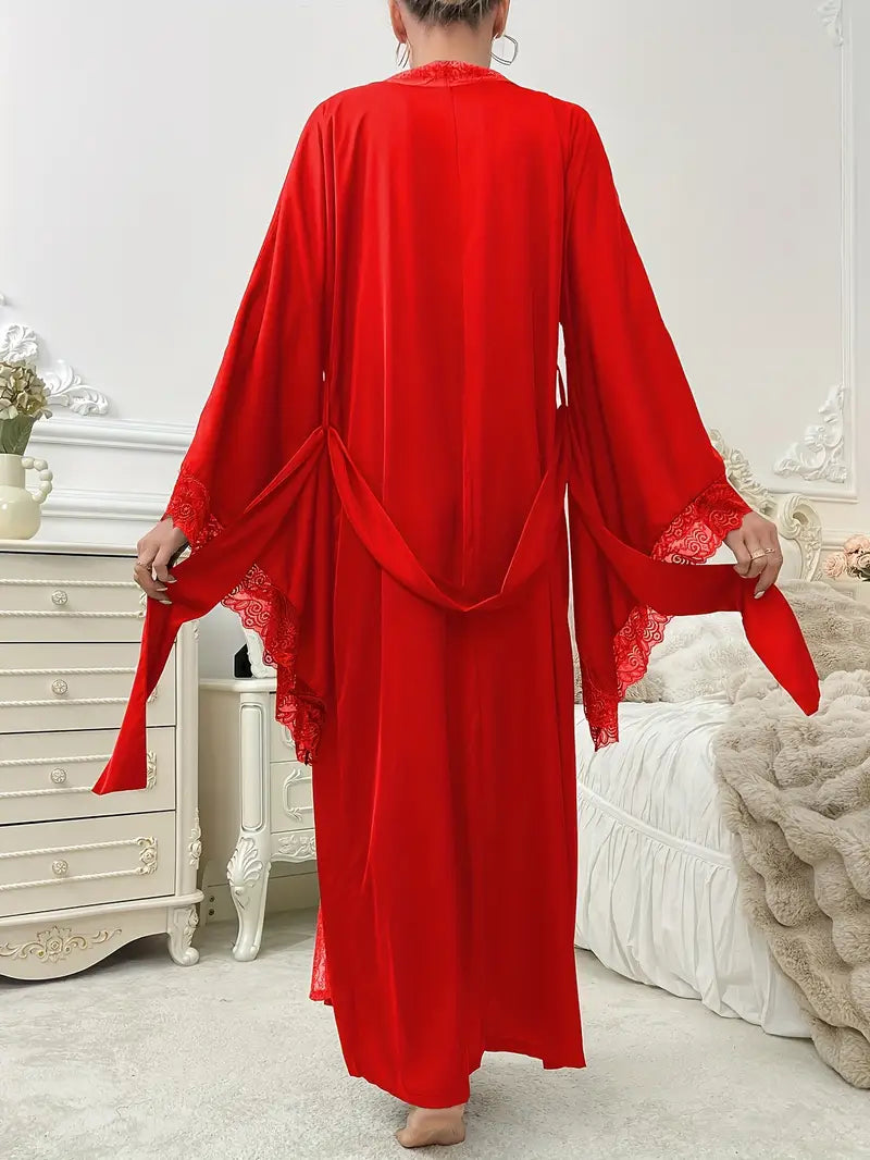 Isaline - Lange kanten kimono met ceintuur en wijde mouwen dames