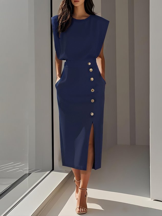 Florine - Elegante midi jurk met knopen dames