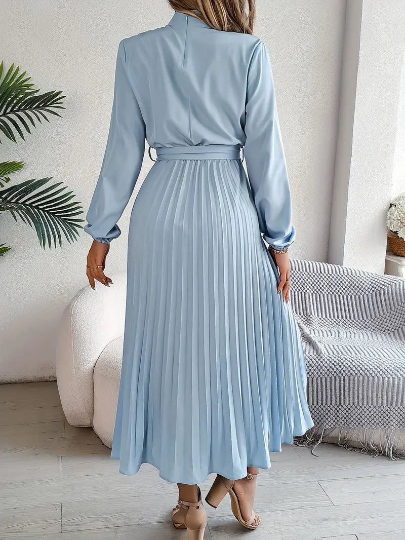 Cameline - Geplooide midi jurk met lange mouwen en ceintuur dames