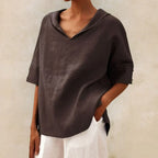 Linnen blouse dames met lange mouwen en knoopsluiting