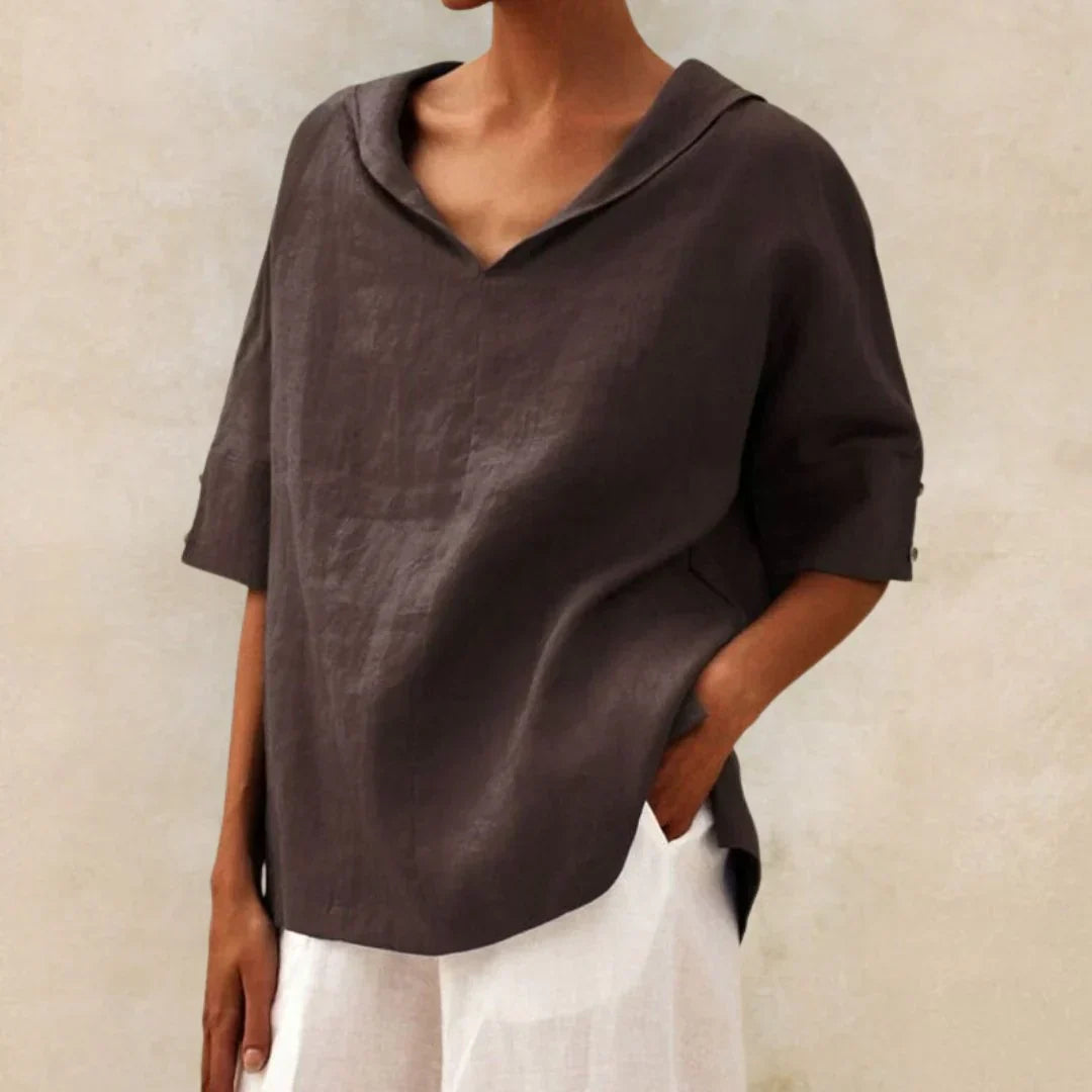 Linnen blouse dames met lange mouwen en knoopsluiting