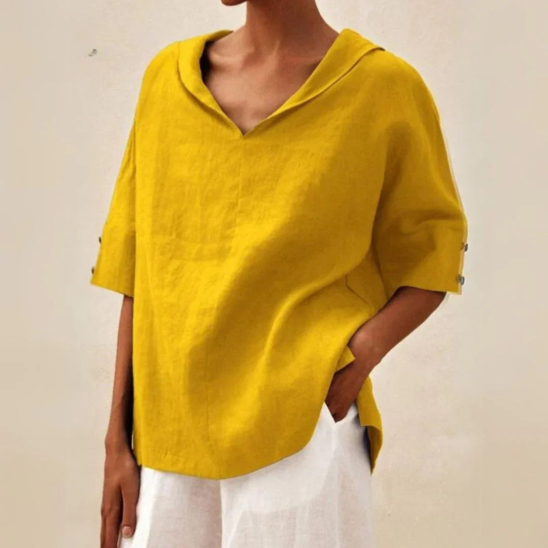 Linnen blouse dames met lange mouwen en knoopsluiting