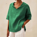Linnen blouse dames met lange mouwen en knoopsluiting