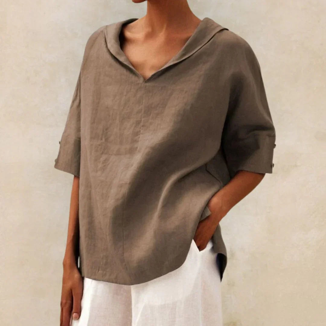 Linnen blouse dames met lange mouwen en knoopsluiting