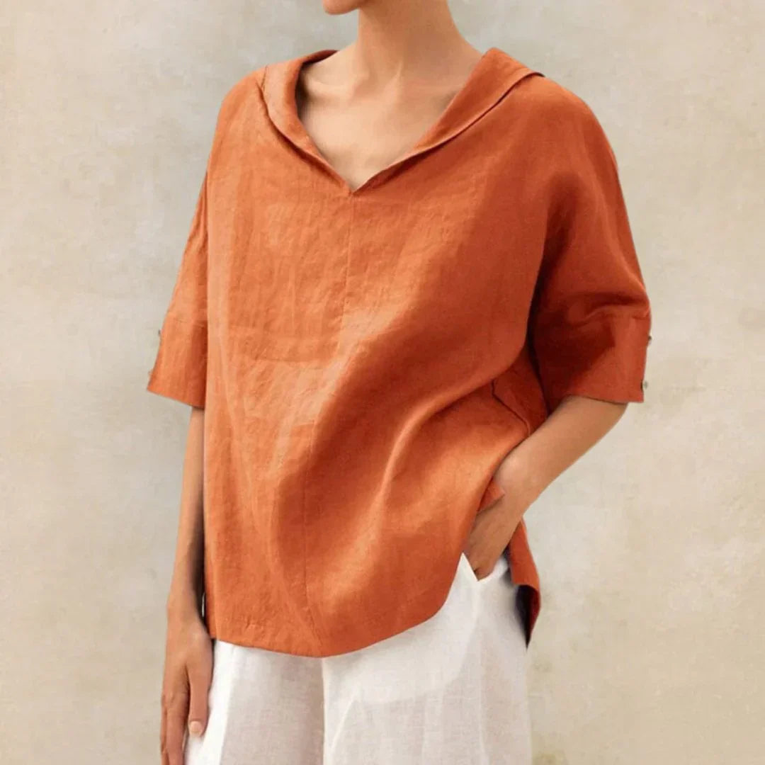 Linnen blouse dames met lange mouwen en knoopsluiting