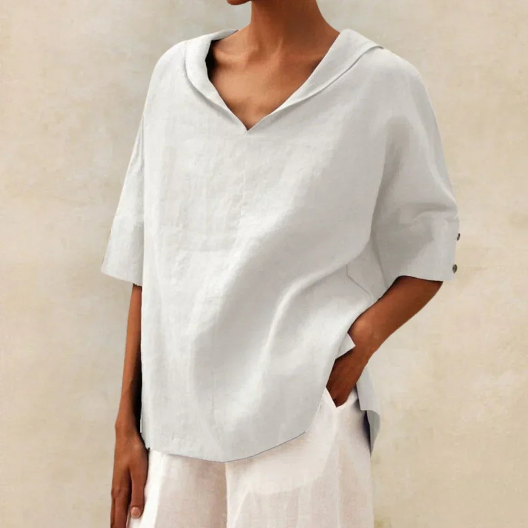 Linnen blouse dames met lange mouwen en knoopsluiting