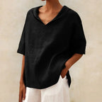 Linnen blouse dames met lange mouwen en knoopsluiting