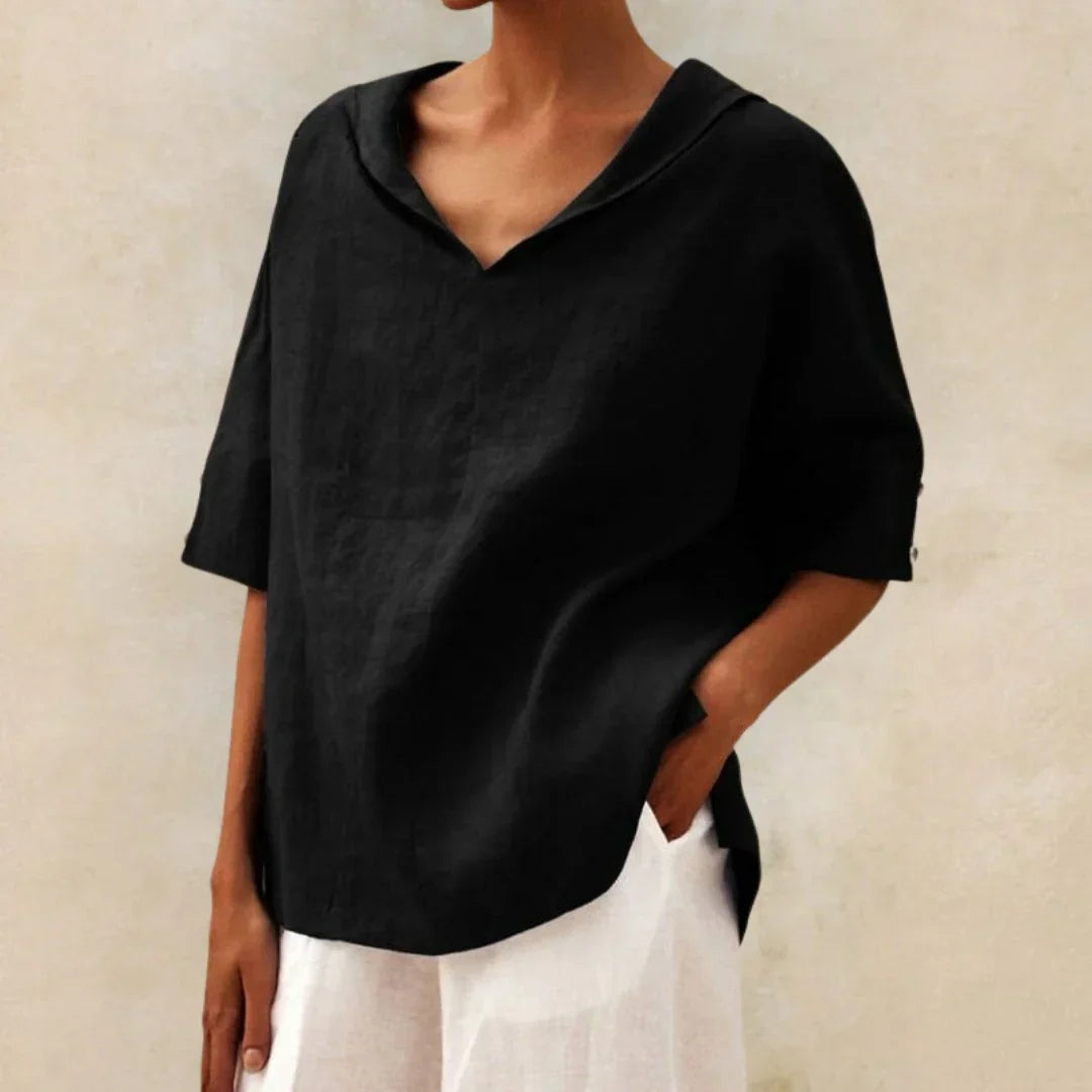 Linnen blouse dames met lange mouwen en knoopsluiting