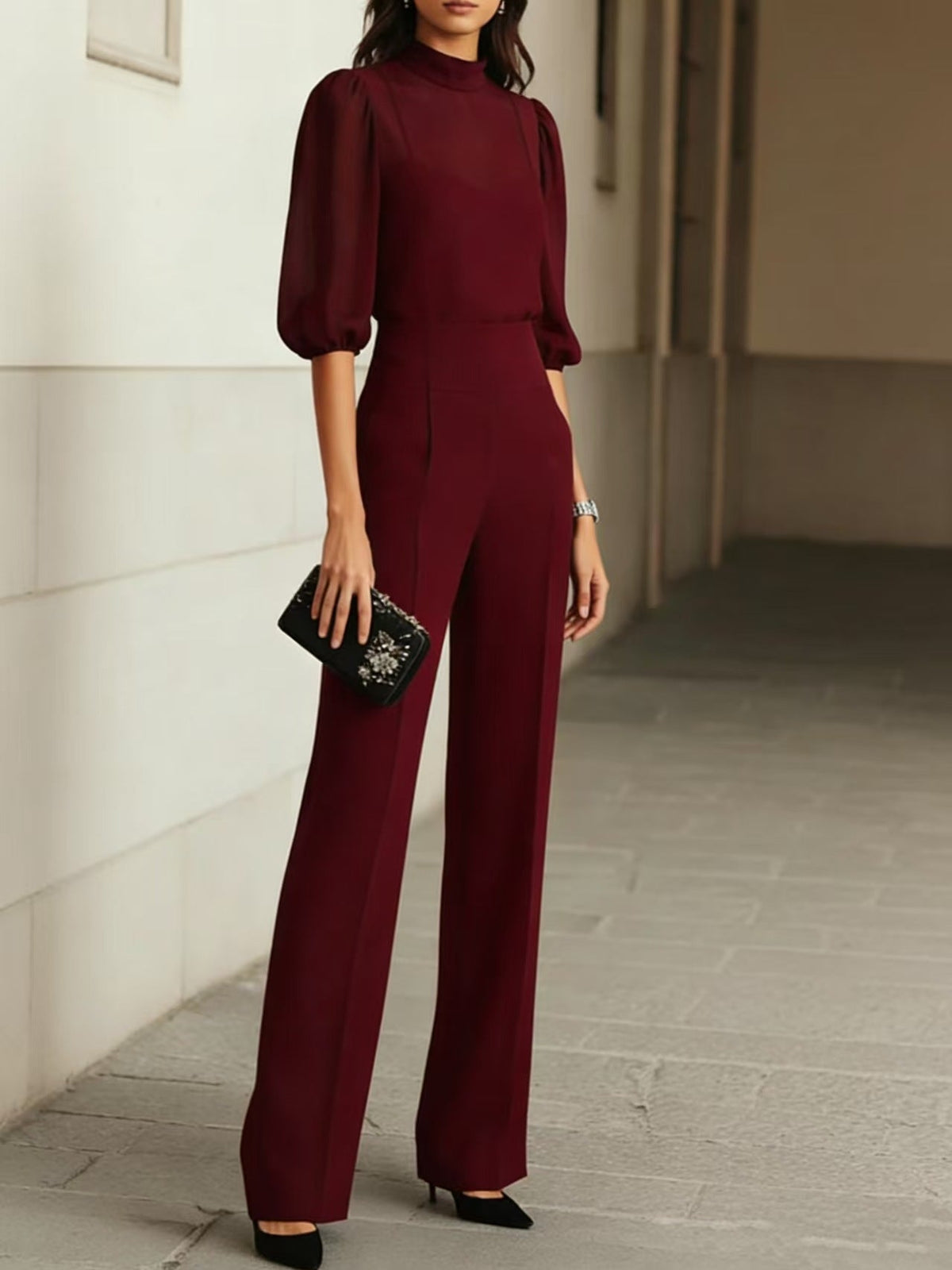 Elegante set dames met blouse en wijde pantalon 3