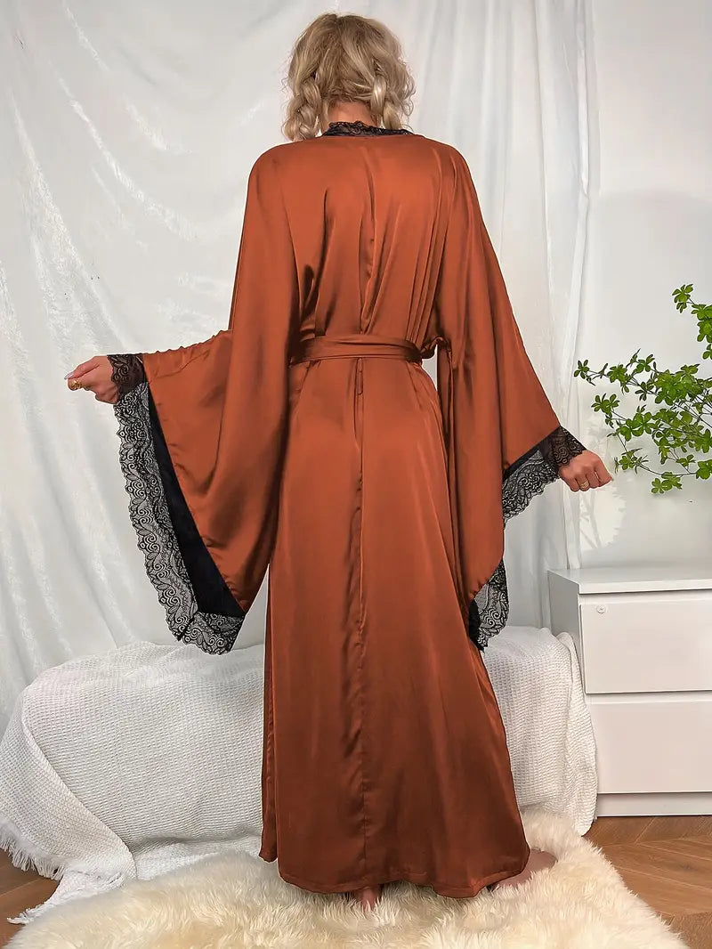 Isaline - Lange kanten kimono met ceintuur en wijde mouwen dames