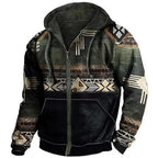 Fleece hoodie heren retro met rits en colorblock 1