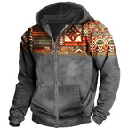 Fleece hoodie heren retro met rits en colorblock 3