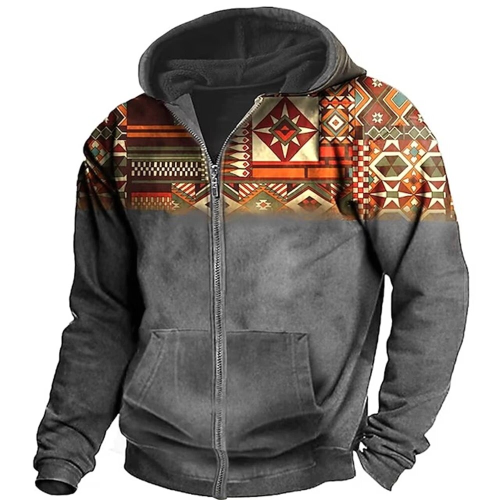 Fleece hoodie heren retro met rits en colorblock 3