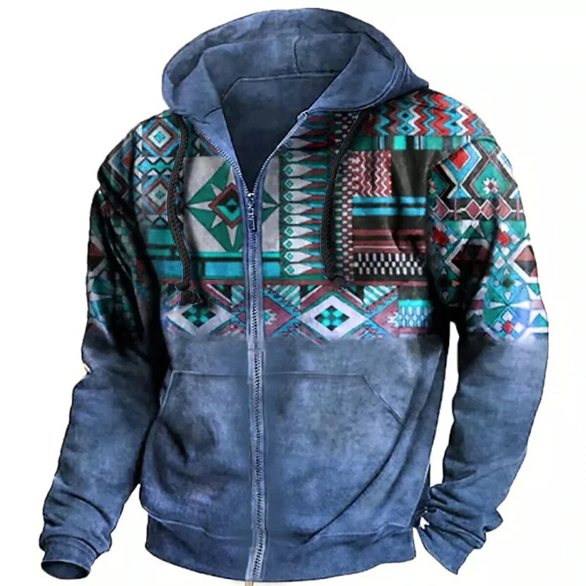 Fleece hoodie heren retro met rits en colorblock 4