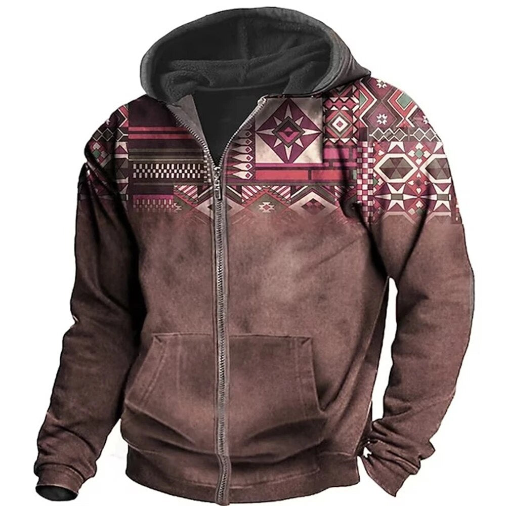 Fleece hoodie heren retro met rits en colorblock 5