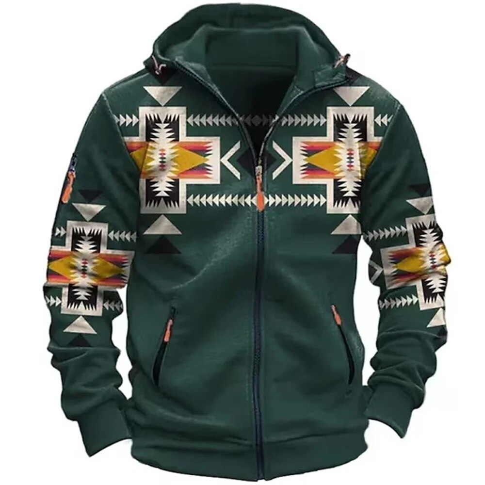 Fleece hoodie heren retro met rits en colorblock 6