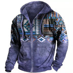 Fleece hoodie heren retro met rits en colorblock 8