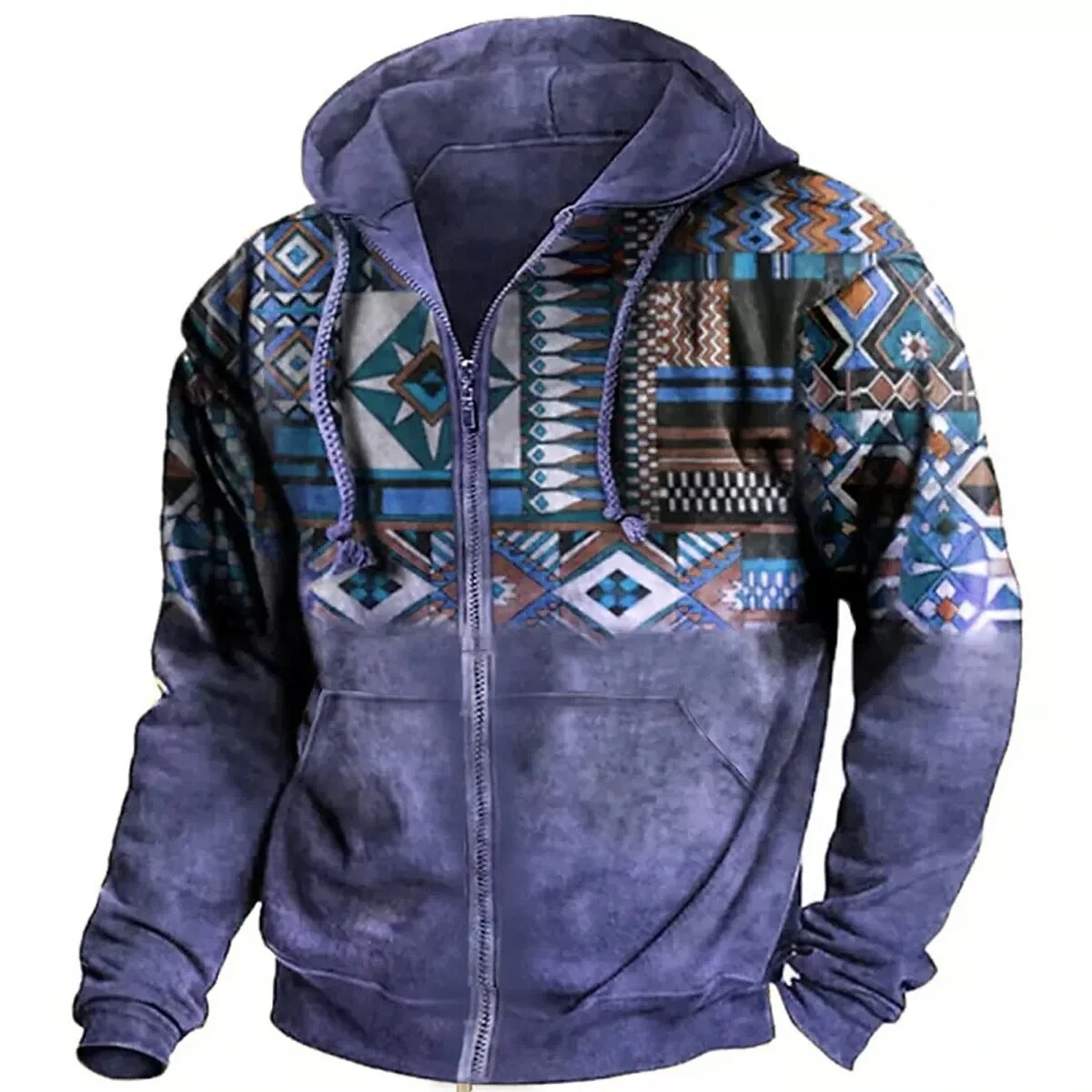 Fleece hoodie heren retro met rits en colorblock 8