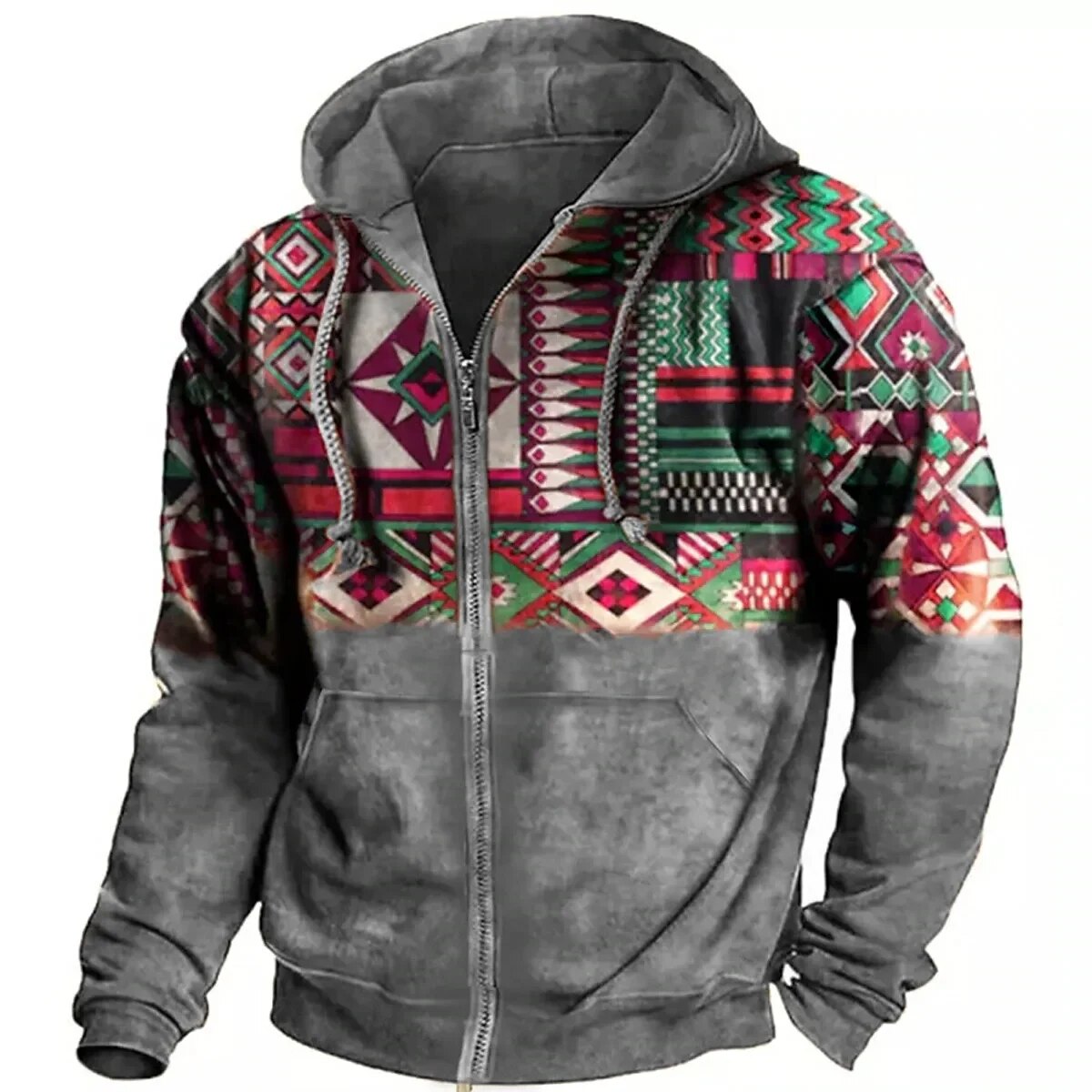 Fleece hoodie heren retro met rits en colorblock 9