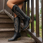 Geborduurde cowboy laarzen dames met blokhak en hoge schacht 13