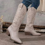 Geborduurde cowboy laarzen dames met blokhak en hoge schacht 2