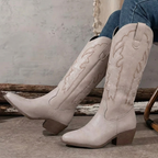 Geborduurde cowboy laarzen dames met blokhak en hoge schacht 9