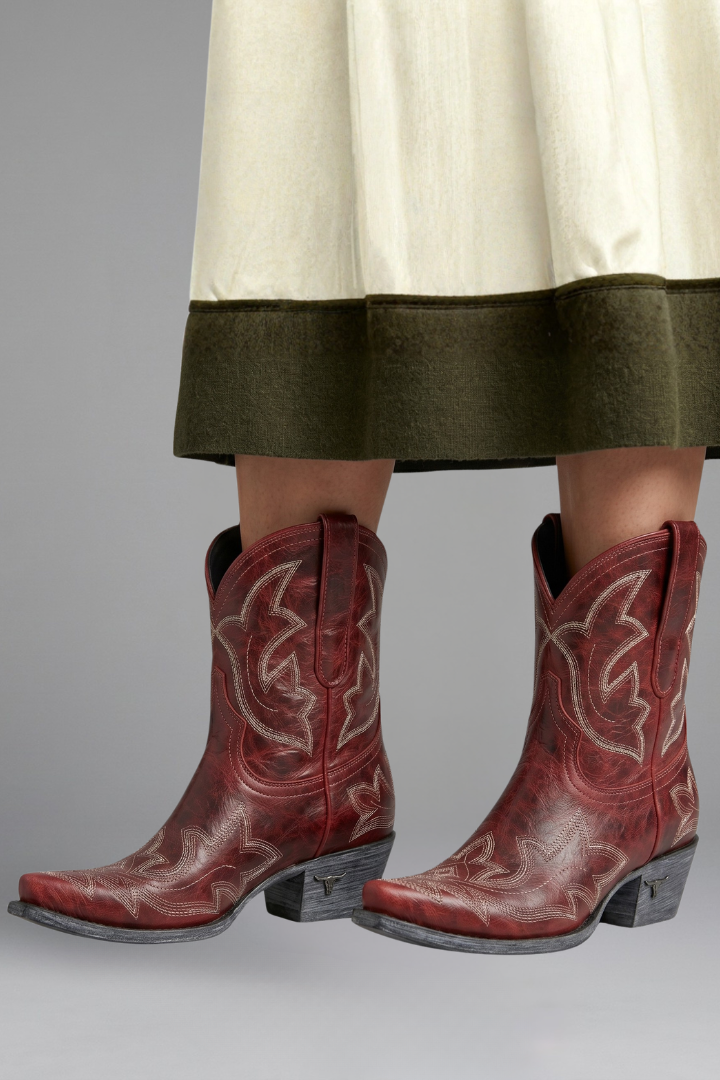 Geborduurde cowboy laarzen dames met halfhoge schacht en spitse neus 7