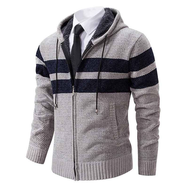 Gebreid capuchonvest heren met teddy voering en rits 1