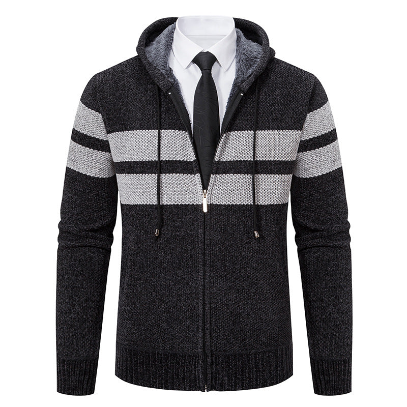 Gebreid capuchonvest heren met teddy voering en rits 10