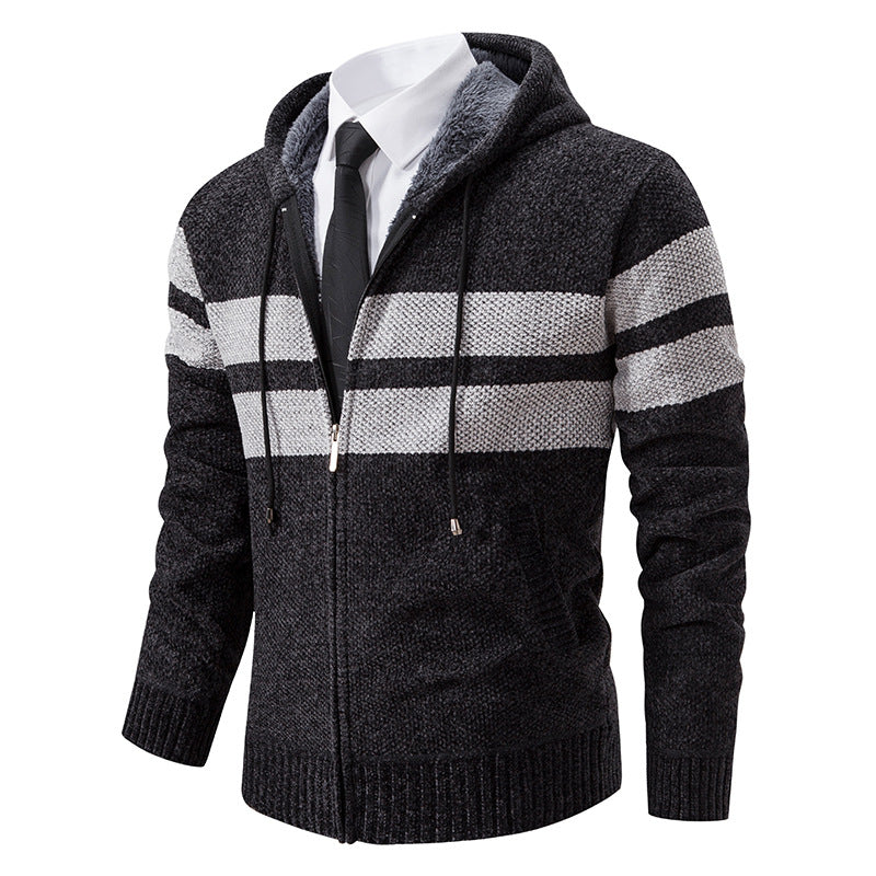 Gebreid capuchonvest heren met teddy voering en rits 2