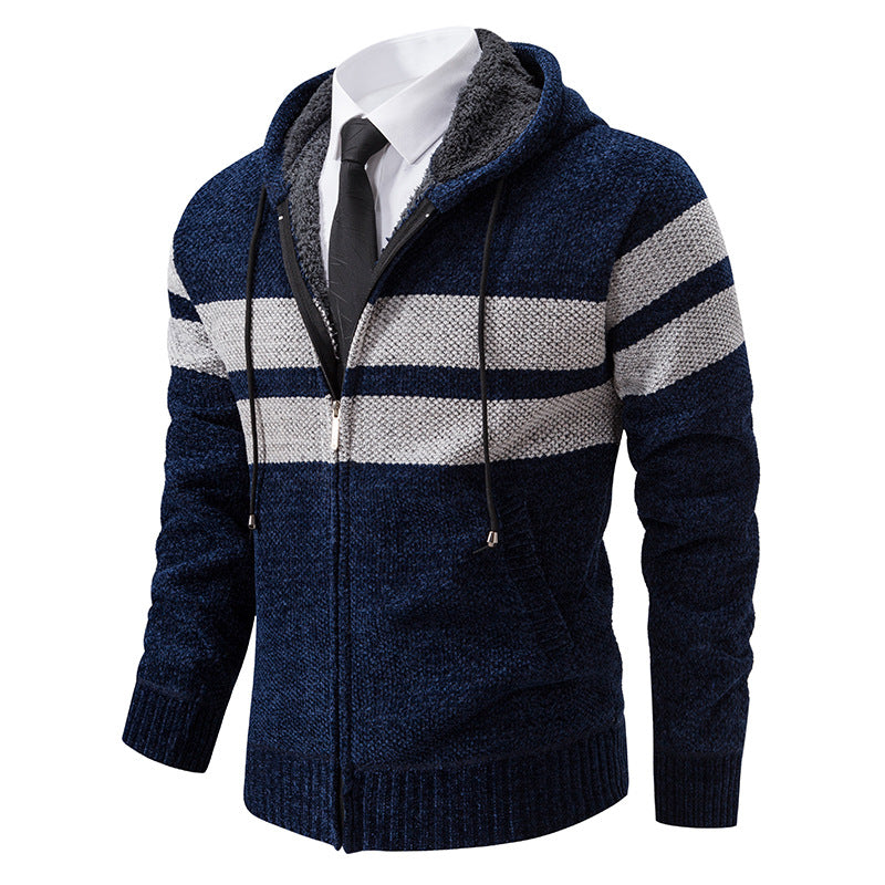Gebreid capuchonvest heren met teddy voering en rits 3