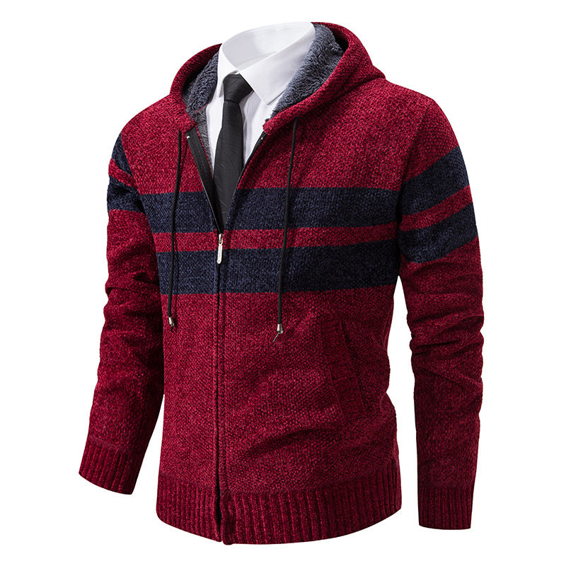 Gebreid capuchonvest heren met teddy voering en rits 4