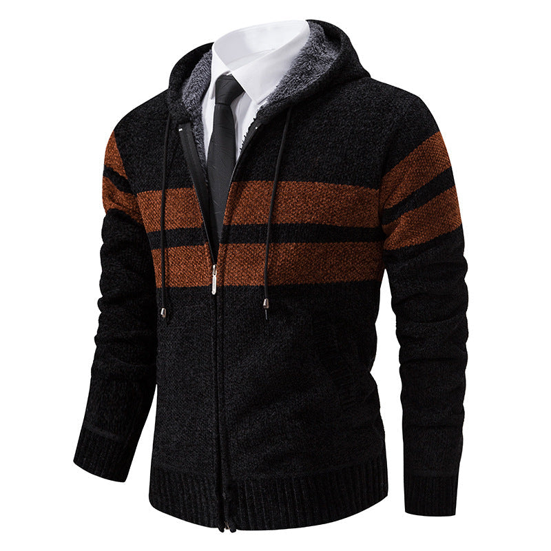 Gebreid capuchonvest heren met teddy voering en rits 5