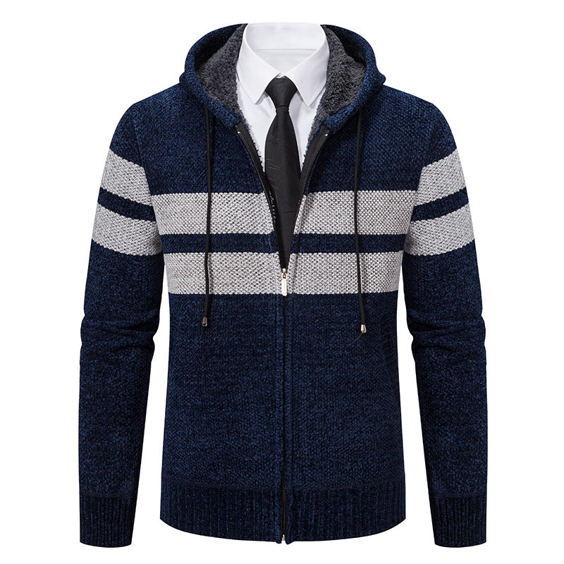 Gebreid capuchonvest heren met teddy voering en rits 8
