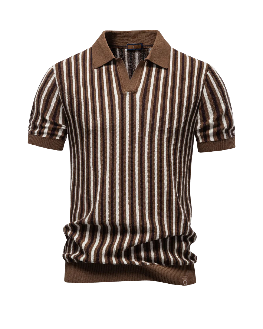 Gebreid poloshirt heren met strepen en korte mouwen 1