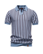Gebreid poloshirt heren met strepen en korte mouwen 2