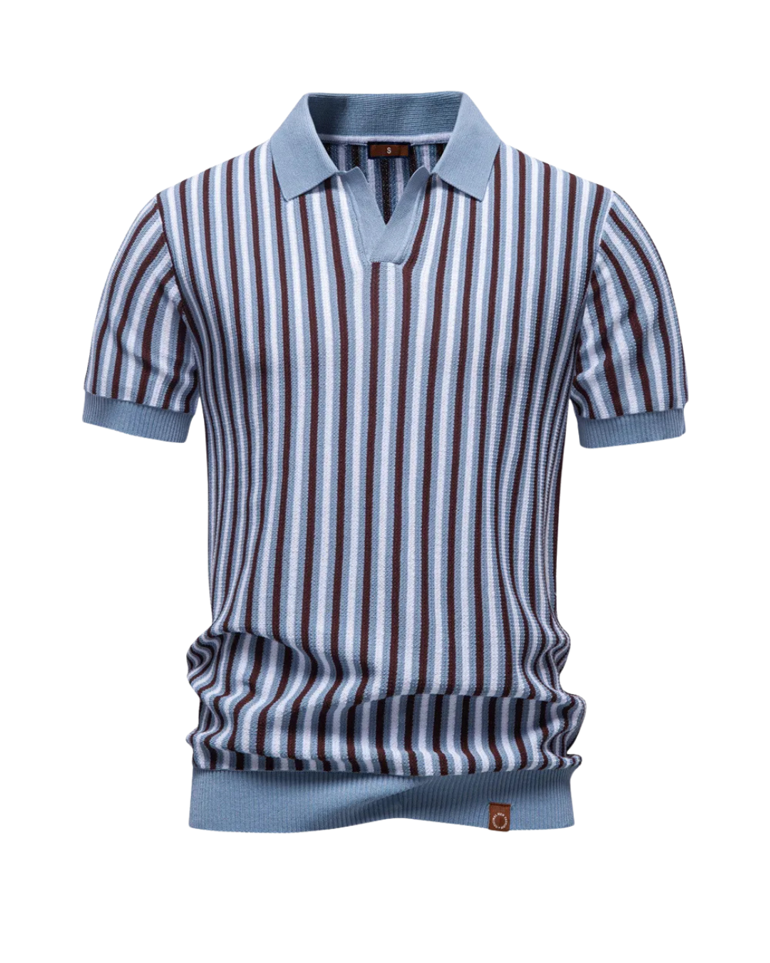 Gebreid poloshirt heren met strepen en korte mouwen 2