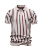 Gebreid poloshirt heren met strepen en korte mouwen 3