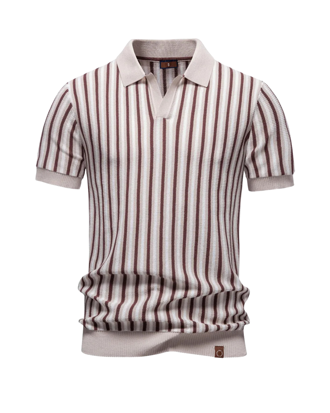 Gebreid poloshirt heren met strepen en korte mouwen 3